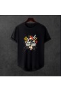  Unisex Oversize Modern Boy Pamuklu Etek Oval Siyah Baskili T-shirt